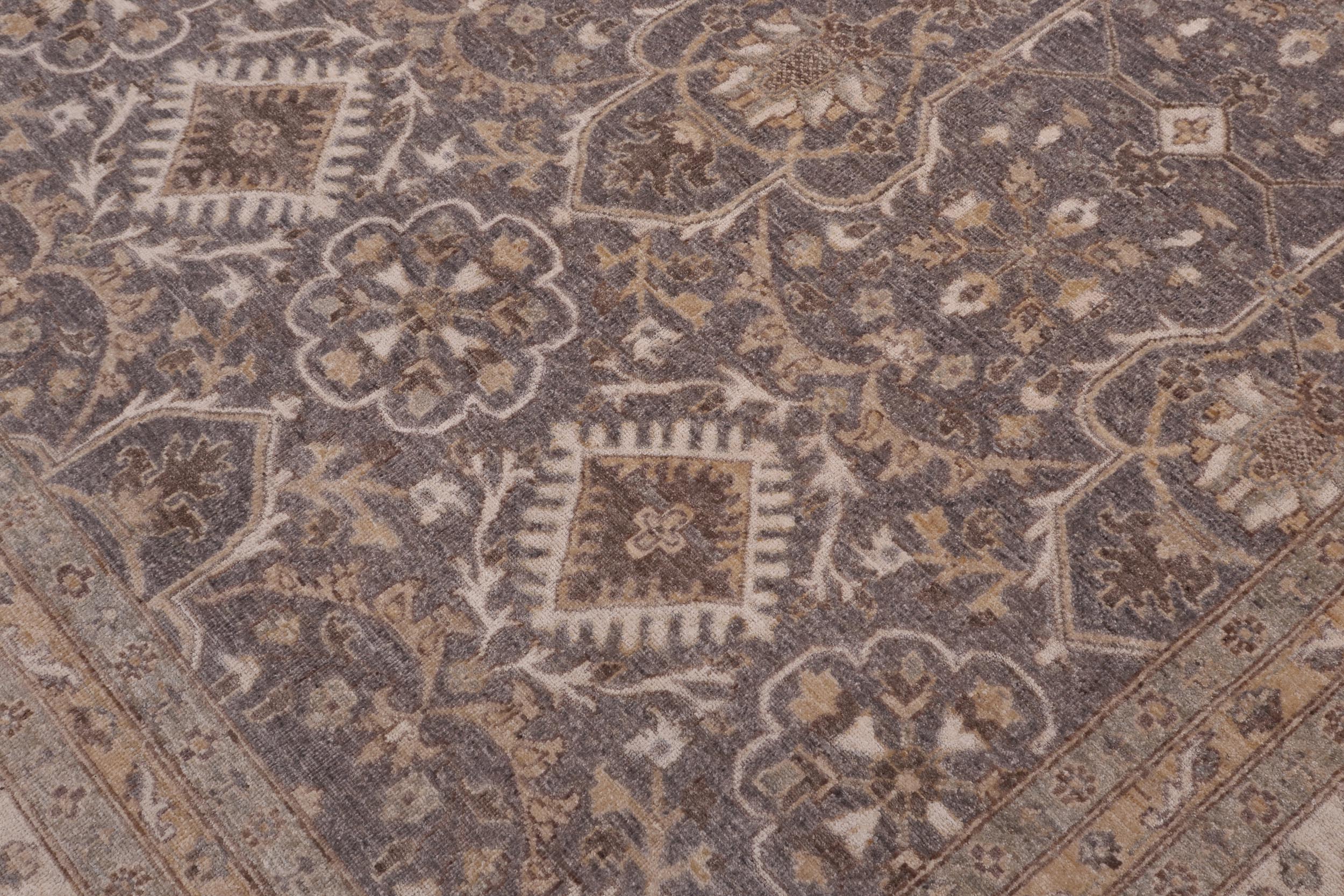 handmade Transitional Kafkaz Gray Ivory Hand Knotted RECTANGLE 100% WOOL area rug 12' x 15'