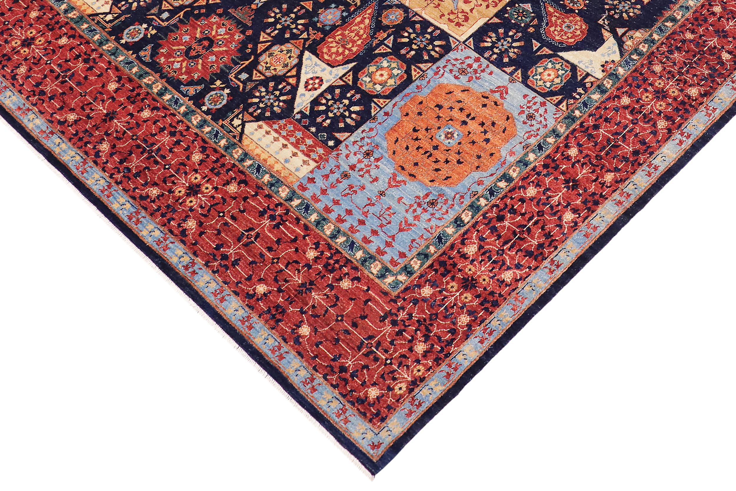 handmade Geometric Mamluk Blue Rust Hand Knotted RECTANGLE 100% WOOL area rug 9 x 12