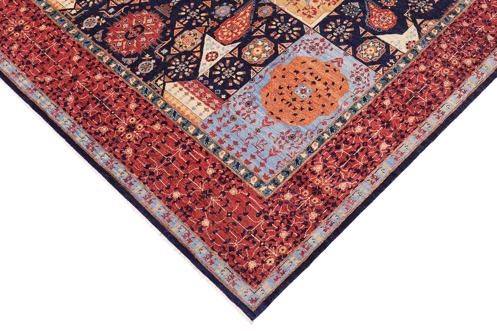 handmade Geometric Mamluk Blue Rust Hand Knotted RECTANGLE 100% WOOL area rug 9 x 12