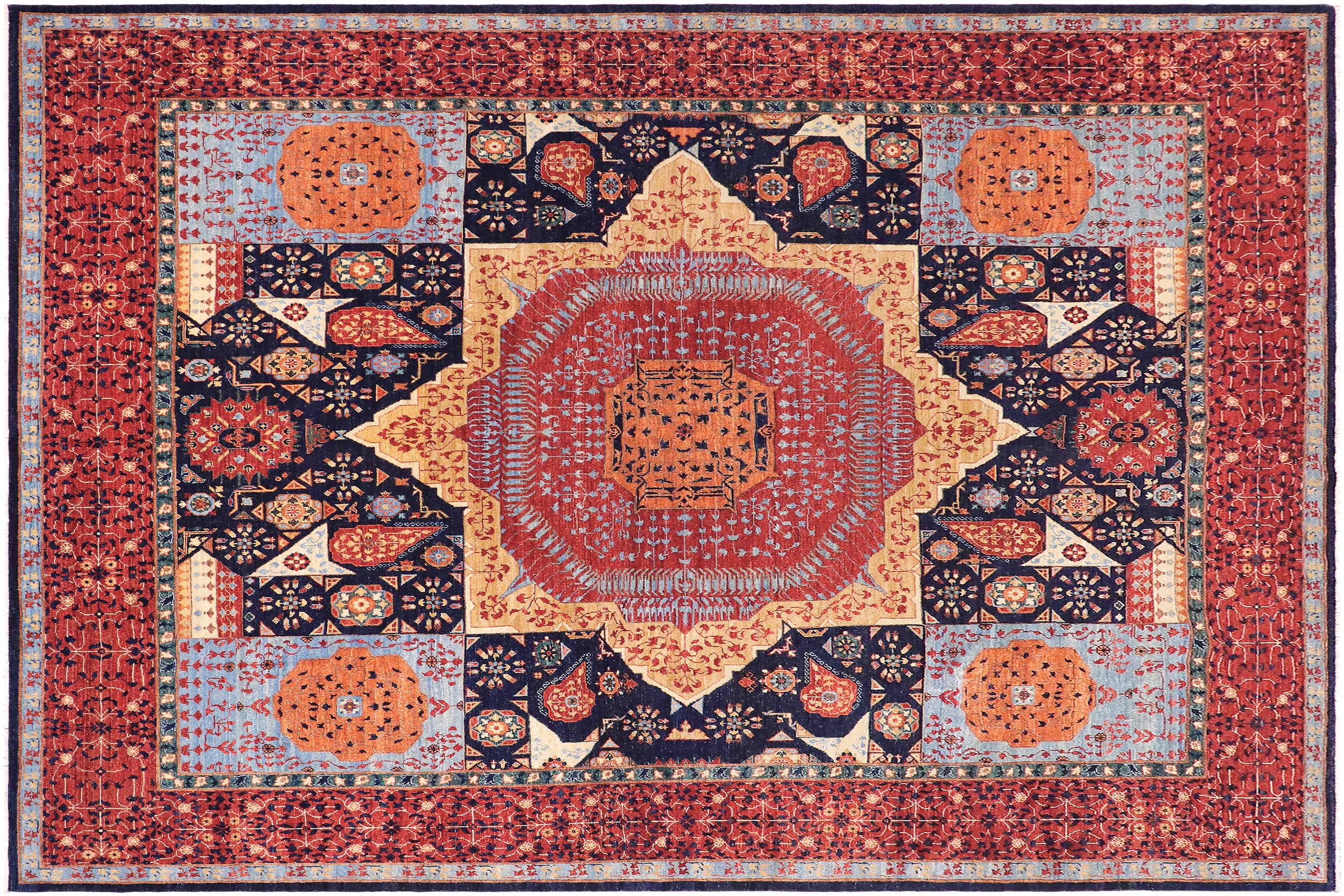 handmade Geometric Mamluk Blue Rust Hand Knotted RECTANGLE 100% WOOL area rug 9 x 12