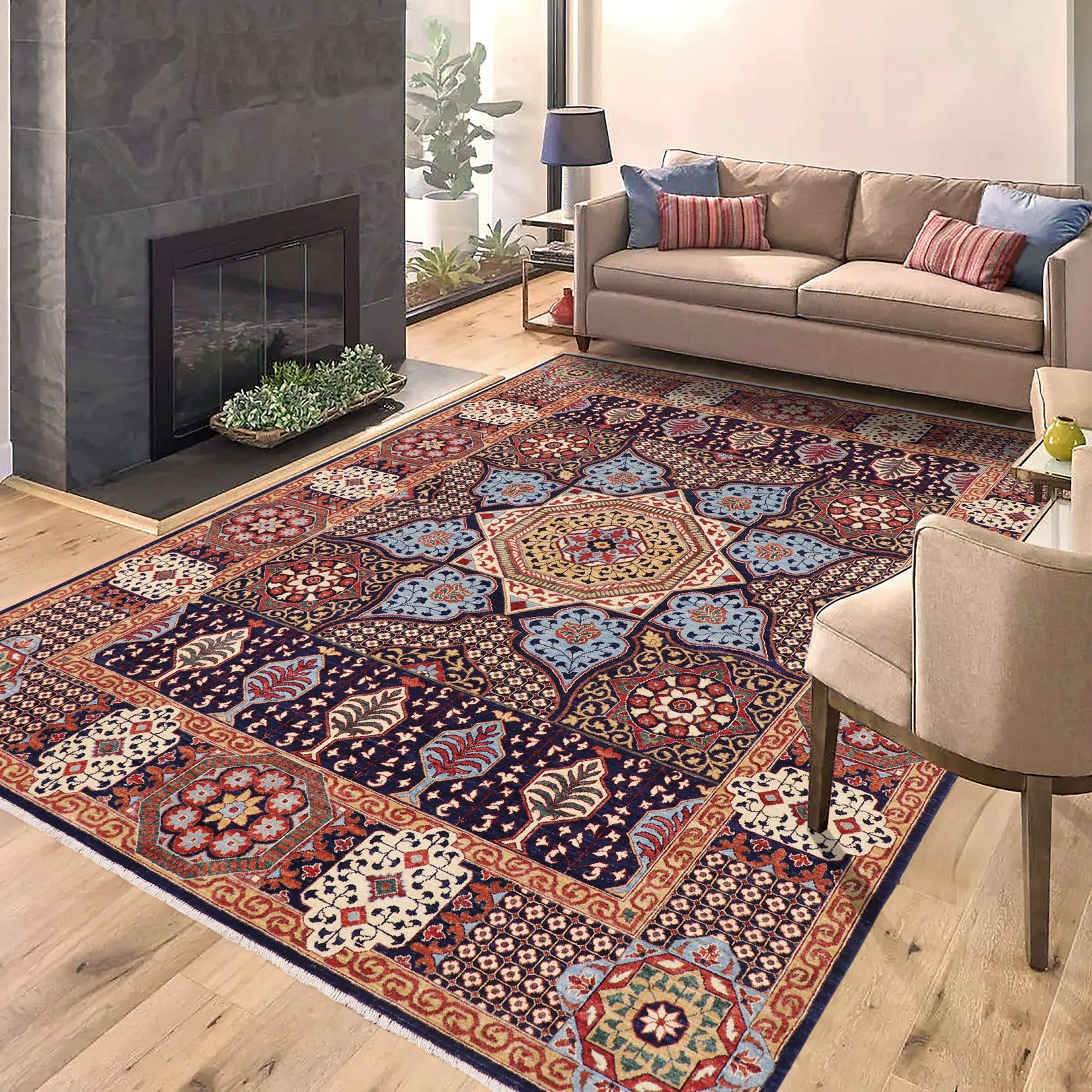 handmade Geometric Mamluk Blue Beige Hand Knotted RECTANGLE 100% WOOL area rug 9 x 12