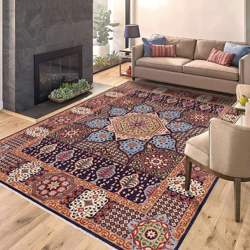handmade Geometric Mamluk Blue Beige Hand Knotted RECTANGLE 100% WOOL area rug 9 x 12