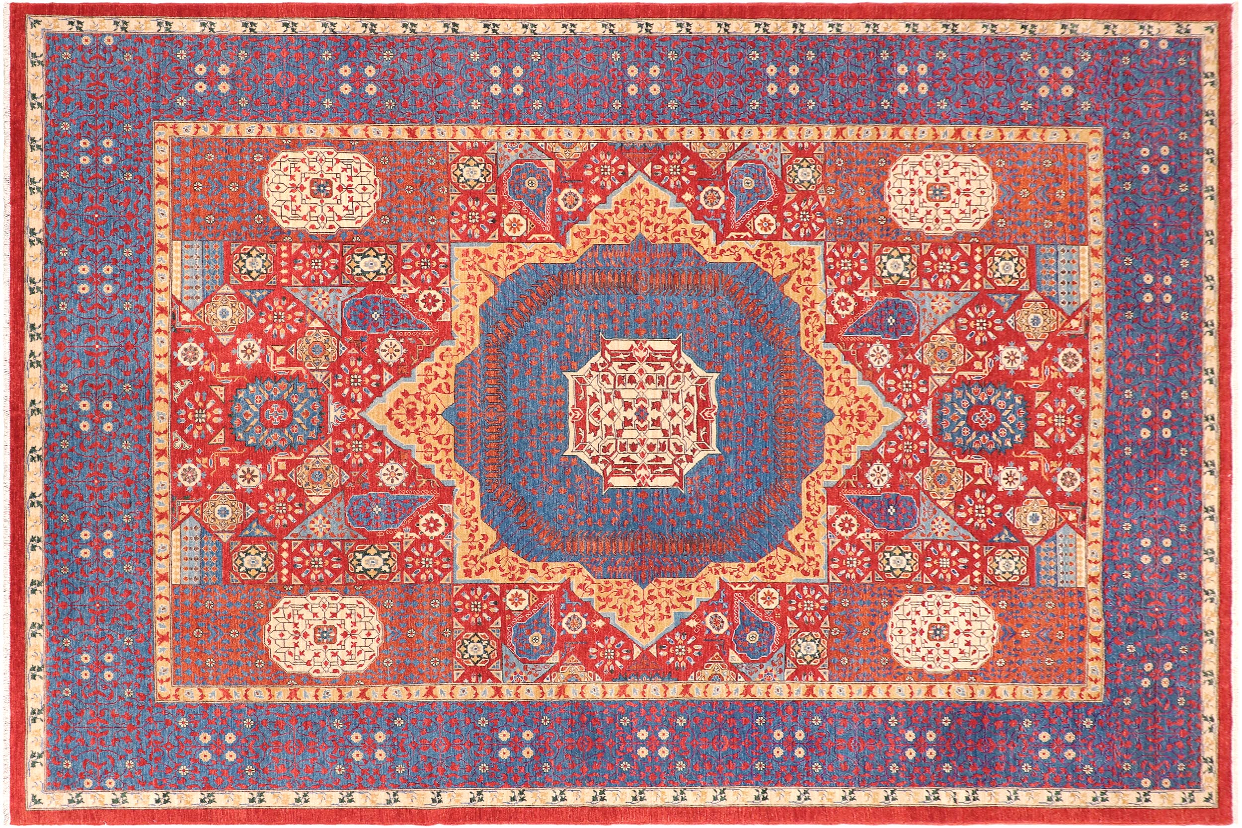 handmade Geometric Mamluk Red Blue Hand Knotted RECTANGLE 100% WOOL area rug 10 x 14