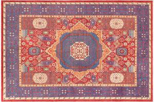 10x14 hand knotted Mamluk wool rug in red and blue - Tribal Mamluk Antony