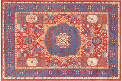 handmade Geometric Mamluk Red Blue Hand Knotted RECTANGLE 100% WOOL area rug 10 x 14
