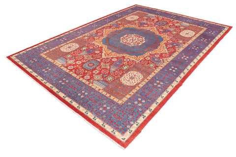 handmade Geometric Mamluk Red Blue Hand Knotted RECTANGLE 100% WOOL area rug 10 x 14