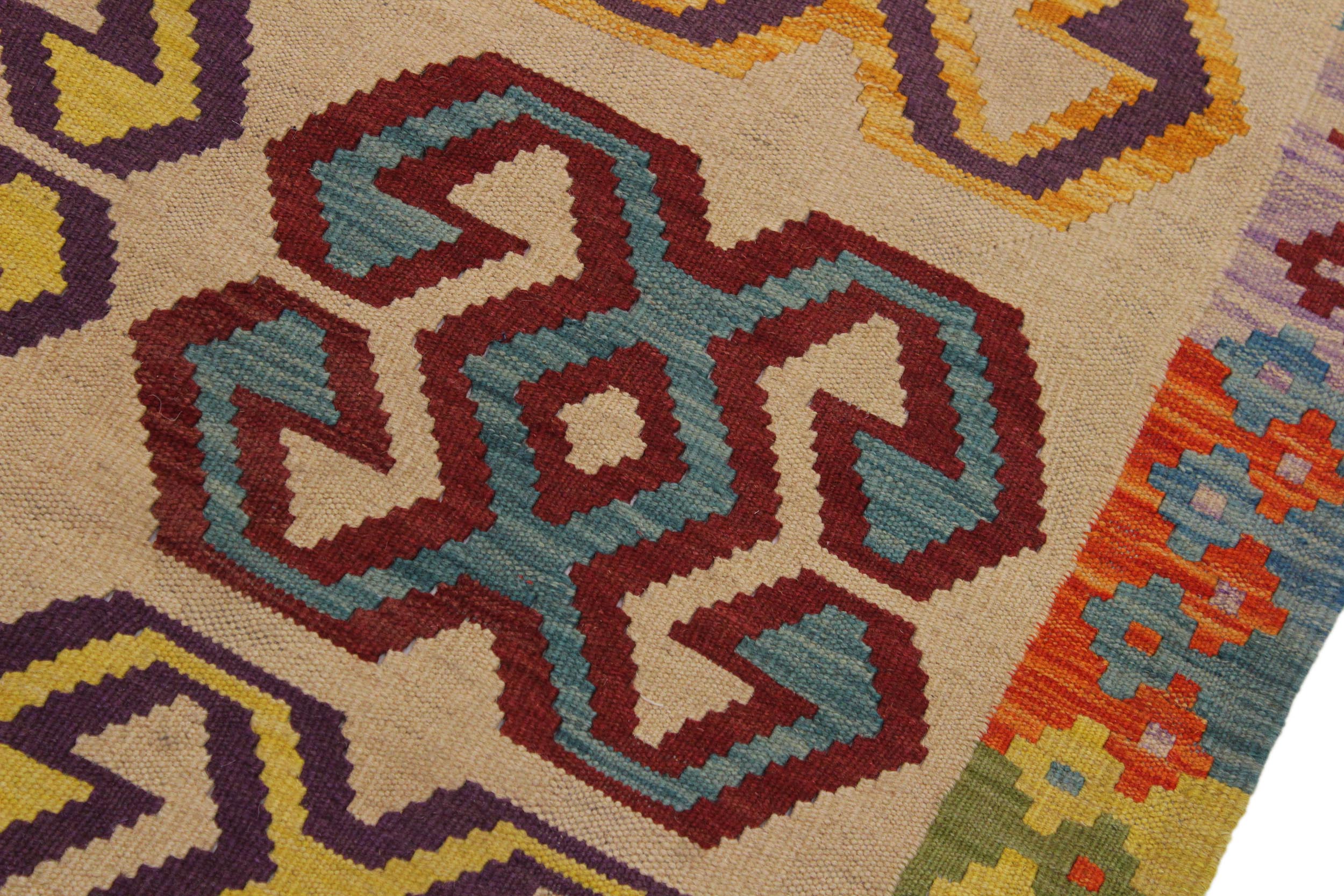 handmade Geometric Kilim Beige Red Hand-Woven RECTANGLE 100% WOOL area rug 3 x 5