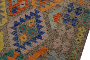 handmade Geometric Kilim Brown Blue Hand-Woven RECTANGLE 100% WOOL area rug 5 x 7