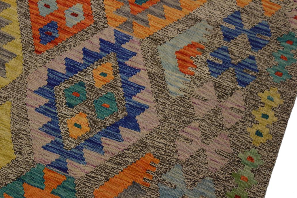 Flat Weave Kilim Antique Navaho Vintage handmade Geometric Kilim Brown Blue Hand-Woven Rectangle 100% Wool Area Rug 5x7 