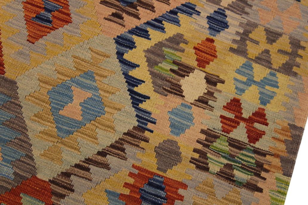 Flat Weave Kilim Antique Navaho Vintage handmade Geometric Kilim Tan Brown Hand-Woven Rectangle 100% Wool Area Rug 5x7 