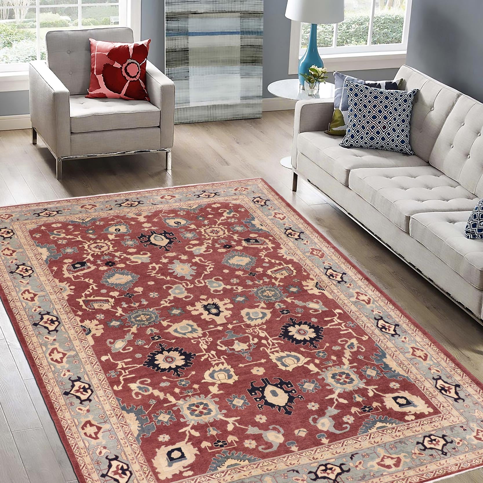 handmade Traditional Kafkaz Red Blue Hand Knotted RECTANGLE 100% WOOL area rug 10x15