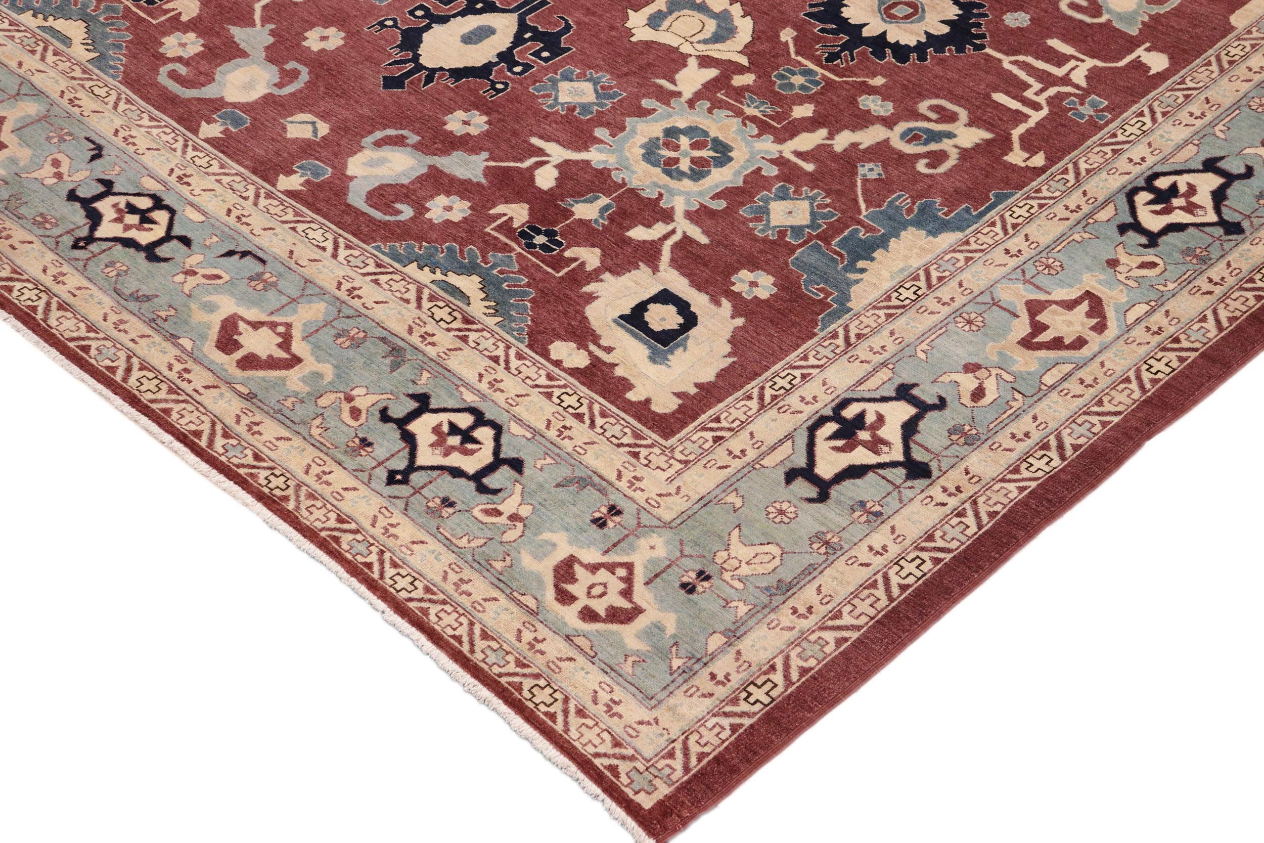 handmade Traditional Kafkaz Red Blue Hand Knotted RECTANGLE 100% WOOL area rug 10x15
