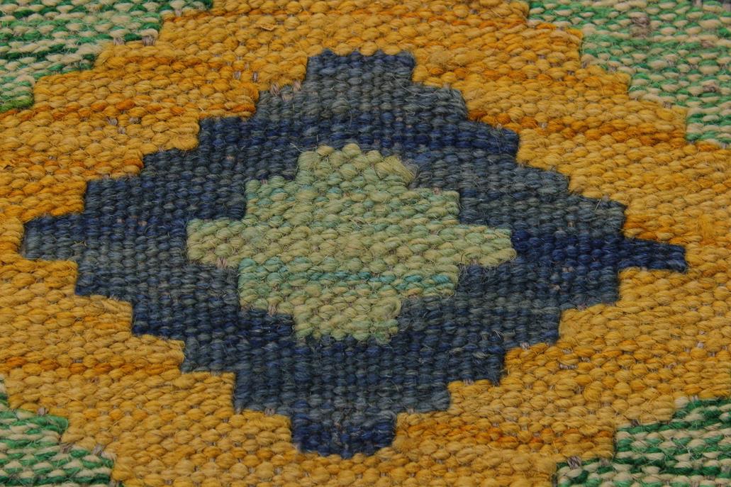 Flat Weave Kilim Antique Navaho Vintage handmade Modern Kilim Green Beige Hand-Woven Rectangle 100% Wool Area Rug 7x10 