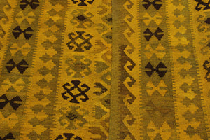 handmade Geometric Kilim Yellow Brown Hand-Woven RECTANGLE 100% WOOL area rug 5' x 8'