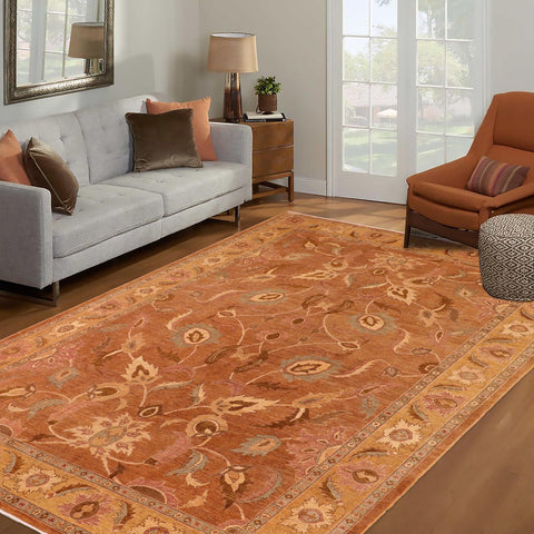 handmade Traditional Antique Brown Gold Hand Knotted RECTANGLE 100% WOOL area rug 10x14