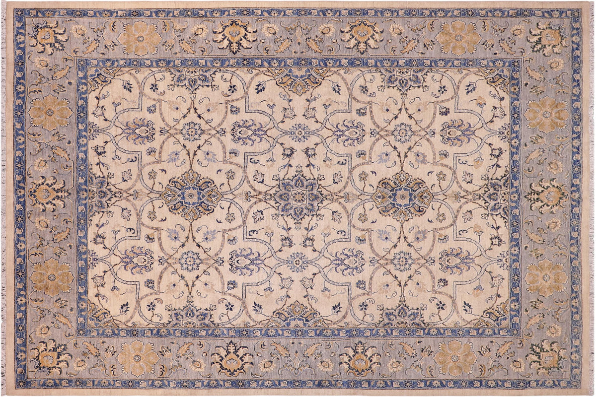 9x11 hand knotted transitional wool rug in ivory and gray - Oriental Armando