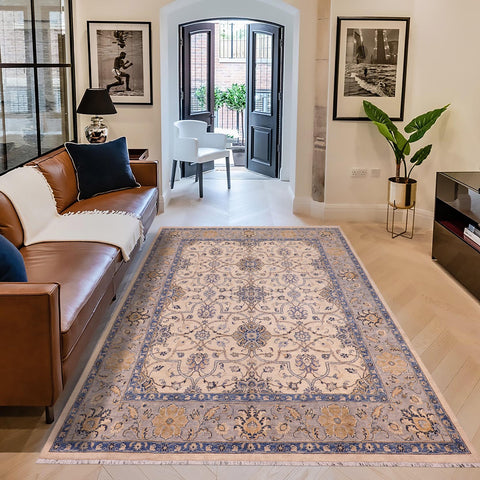 handmade Transitional Kafkaz Ivory Gray Hand Knotted RECTANGLE 100% WOOL area rug 9' x 11'