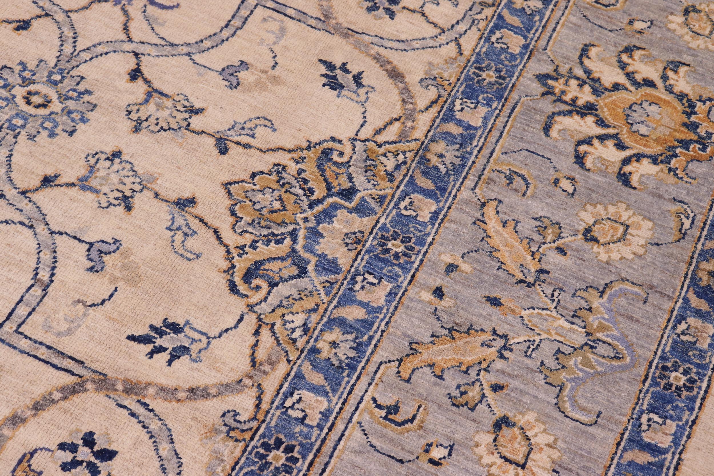 handmade Transitional Kafkaz Ivory Gray Hand Knotted RECTANGLE 100% WOOL area rug 9' x 11'