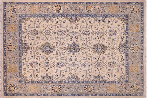 handmade Transitional Kafkaz Ivory Gray Hand Knotted RECTANGLE 100% WOOL area rug 9' x 11'