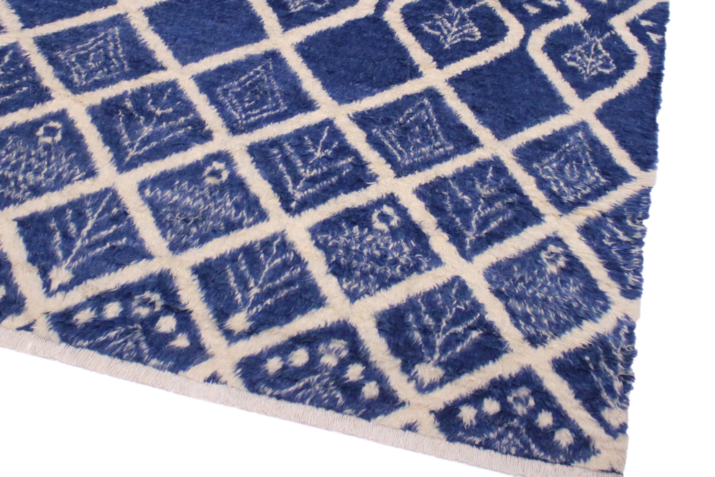 handmade Geometric Moroccan Blue Ivory Hand Knotted RECTANGLE 100% WOOL area rug 8' x 10'