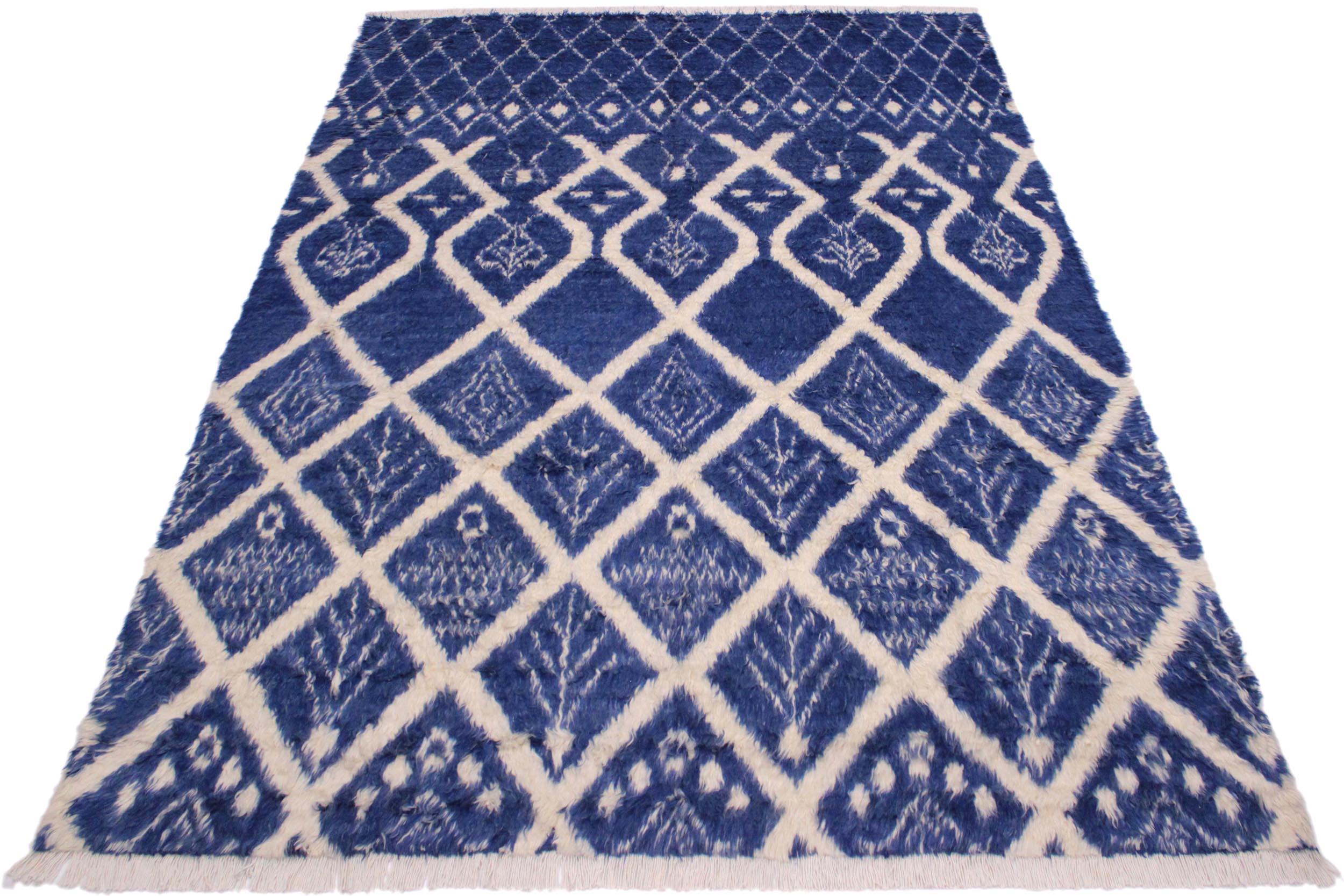 handmade Geometric Moroccan Blue Ivory Hand Knotted RECTANGLE 100% WOOL area rug 8' x 10'