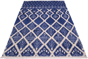 handmade Geometric Moroccan Blue Ivory Hand Knotted RECTANGLE 100% WOOL area rug 8' x 10'