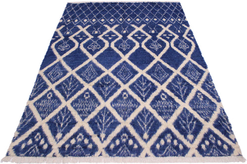 handmade Geometric Moroccan Blue Ivory Hand Knotted RECTANGLE 100% WOOL area rug 8' x 10'