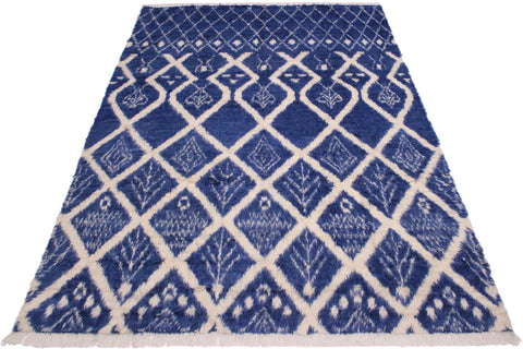 handmade Geometric Moroccan Blue Ivory Hand Knotted RECTANGLE 100% WOOL area rug 8' x 10'