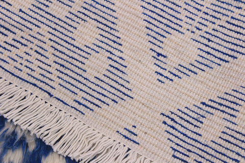 handmade Geometric Moroccan Blue Ivory Hand Knotted RECTANGLE 100% WOOL area rug 8' x 10'