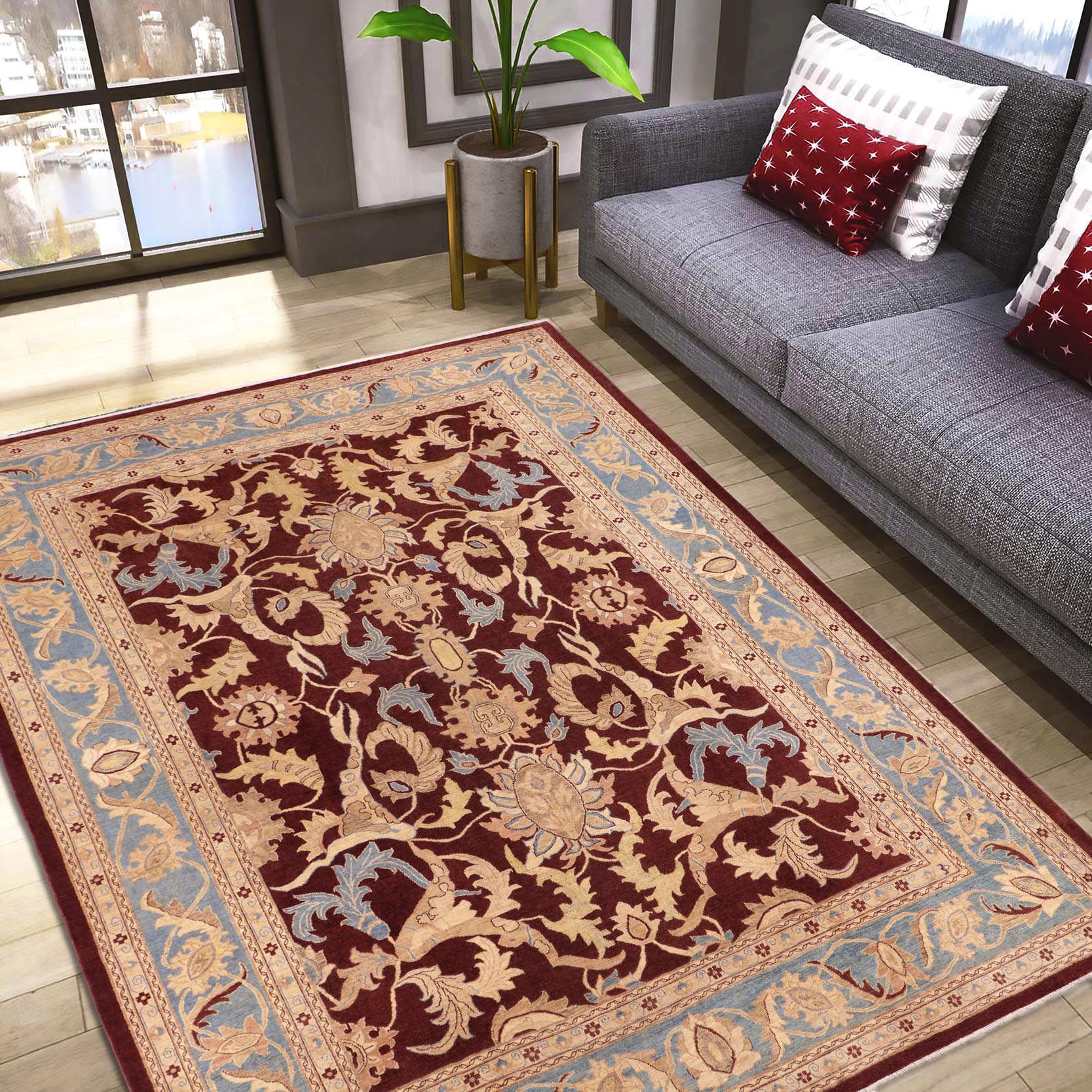 handmade Traditional Kafkaz Red Blue Hand Knotted RECTANGLE 100% WOOL area rug 10x14