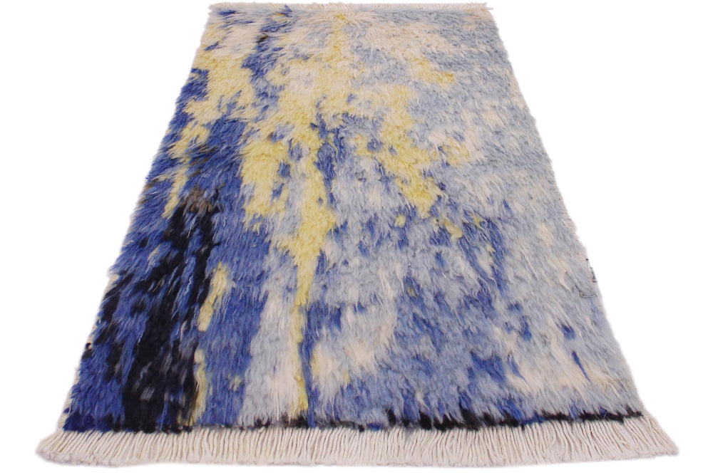 handmade Geometric Moroccan Blue Gray Hand Knotted RECTANGLE 100% WOOL area rug 2' x 3'