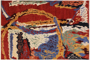 8x10 hand knotted modern wool rug in red and ivory - Eclectic Arthur
