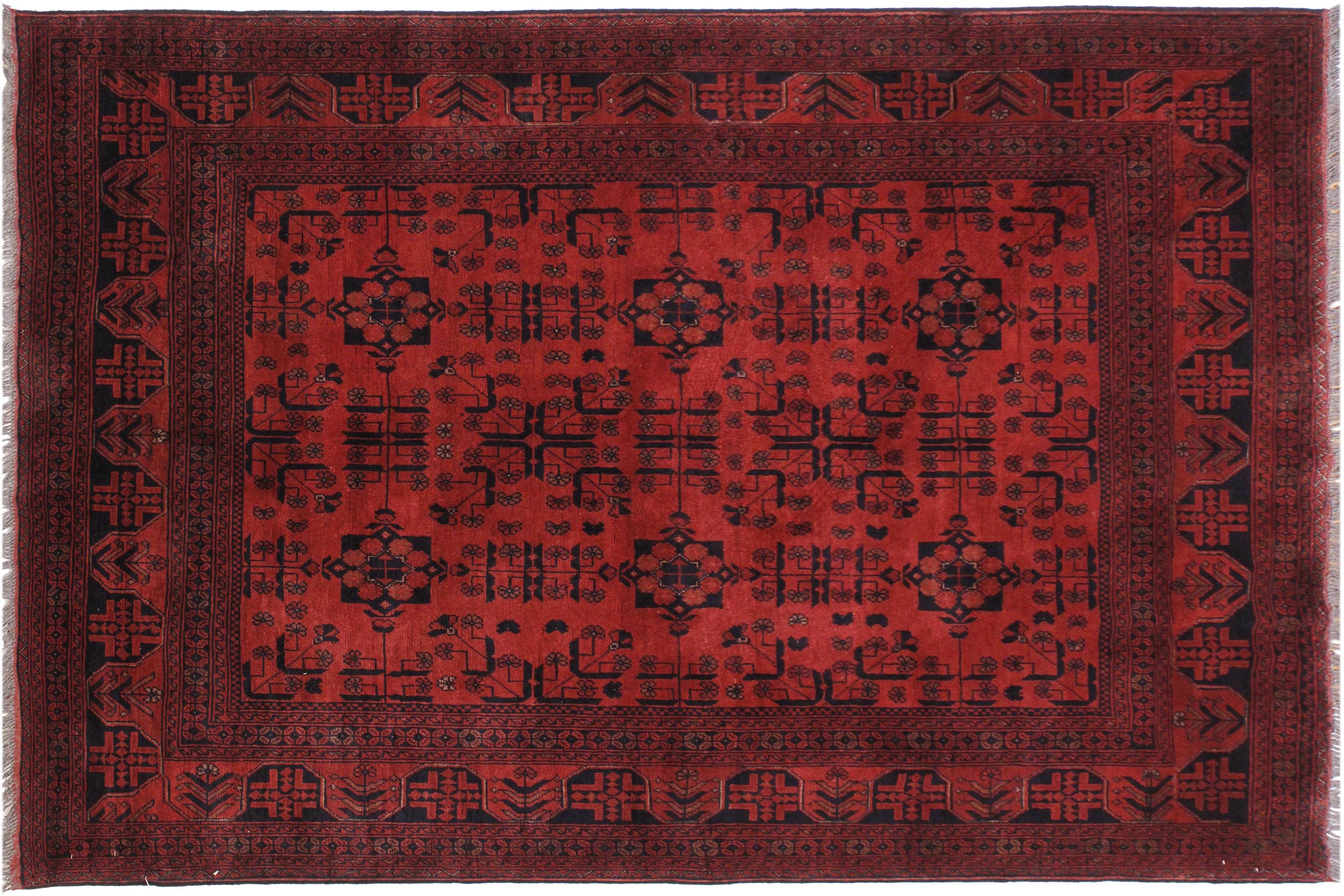 handmade Geometric Khal Muhamm Drk. Red Black Hand Knotted RECTANGLE 100% WOOL area rug 6' x 8'