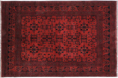 handmade Geometric Khal Muhamm Drk. Red Black Hand Knotted RECTANGLE 100% WOOL area rug 6' x 8'
