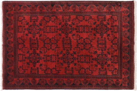 handmade Geometric Khal Muhamm Drk. Red Black Hand Knotted RECTANGLE 100% WOOL area rug 4' x 6'