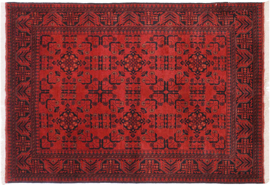 handmade Geometric Khal Muhamm Drk. Red Black Hand Knotted RECTANGLE 100% WOOL area rug 4' x 6'