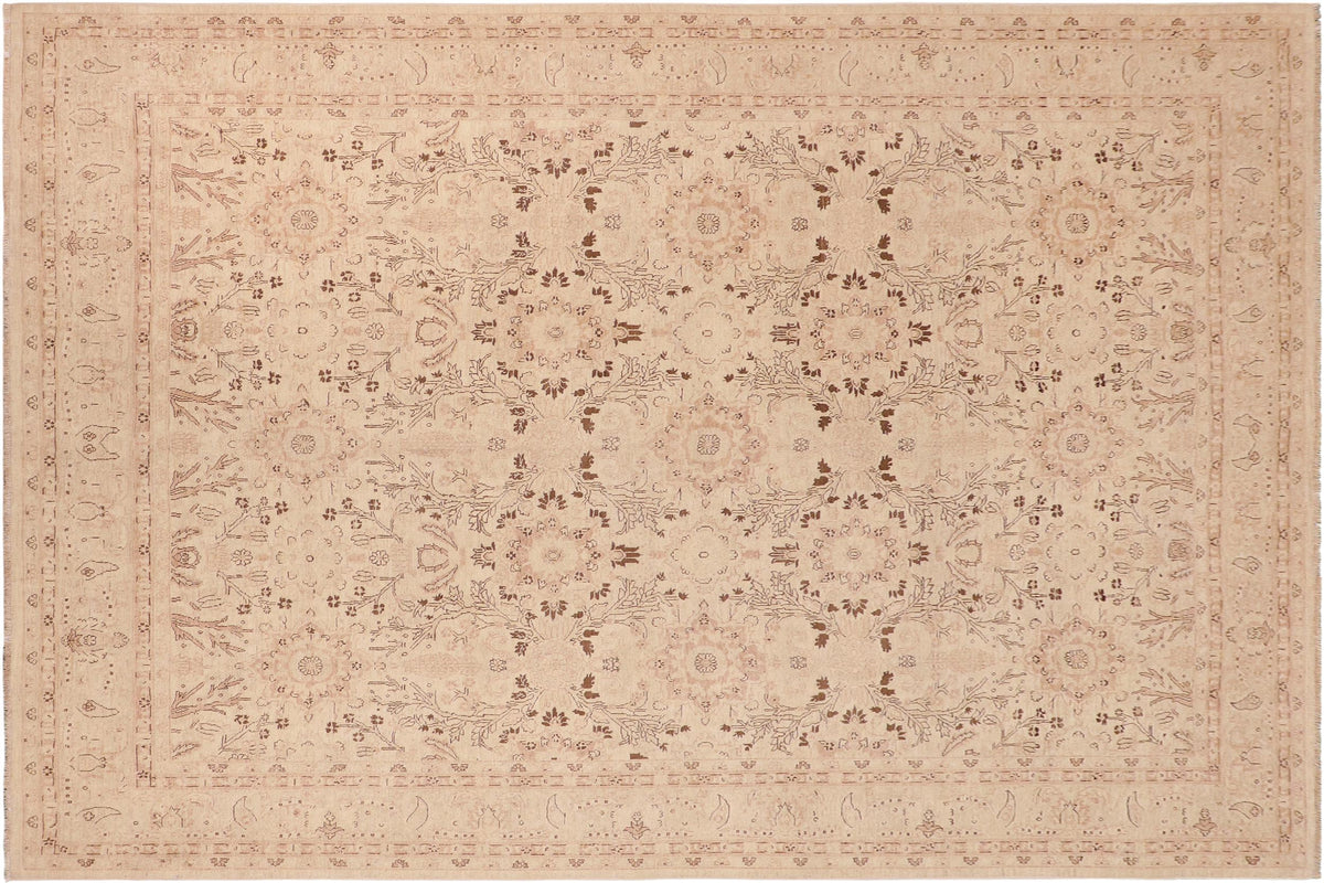 10x13 hand knotted transitional wool rug in tan and brown - Classic Jeannett