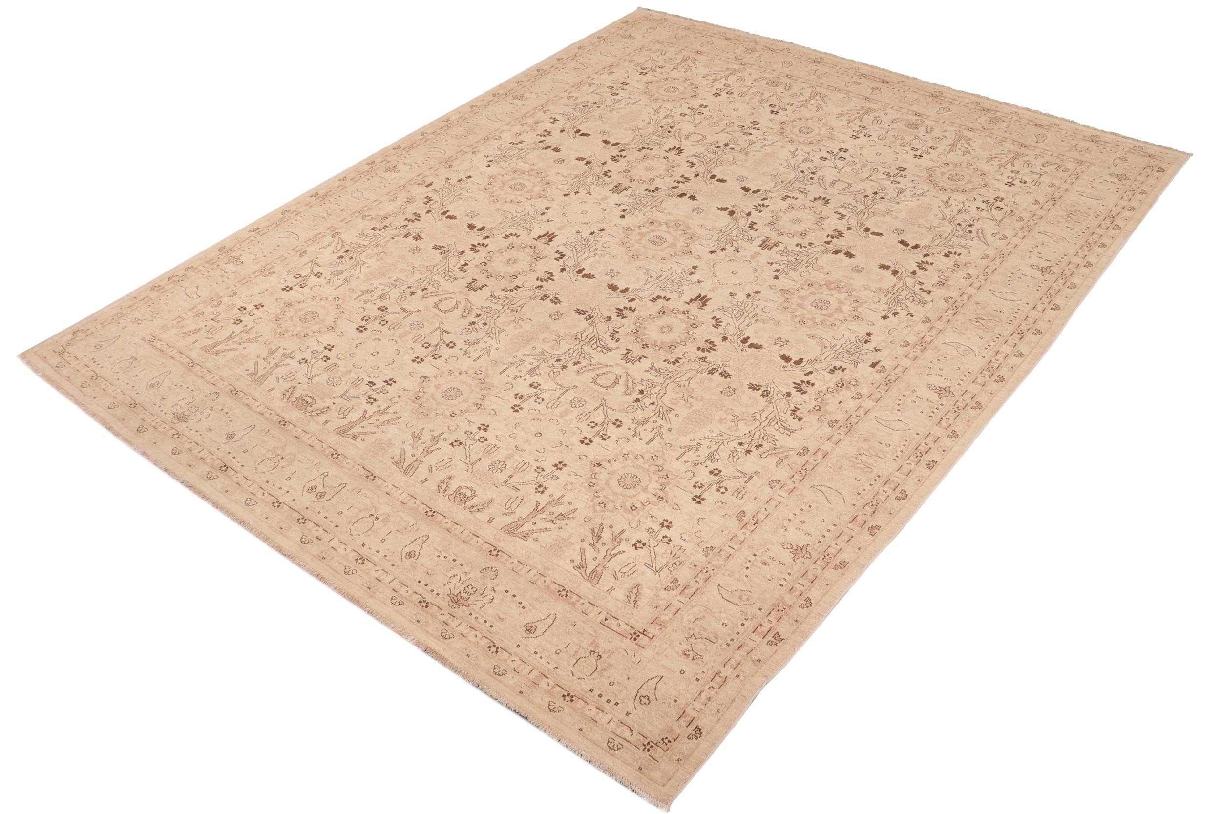 handmade Transitional Kafkaz Tan Brown Hand Knotted RECTANGLE 100% WOOL area rug 10' x 13'