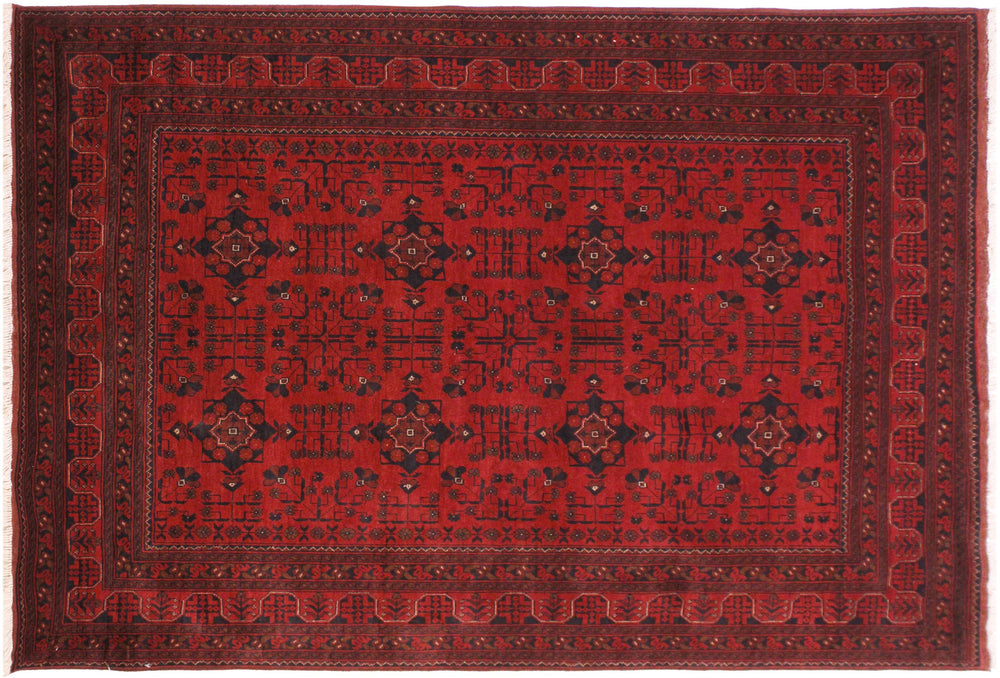 handmade Geometric Khal Muhamm Drk. Red Black Hand Knotted RECTANGLE 100% WOOL area rug 6' x 8'