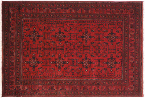 handmade Geometric Khal Muhamm Drk. Red Black Hand Knotted RECTANGLE 100% WOOL area rug 6' x 8'
