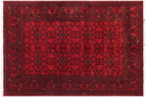 handmade Geometric Khal Muhamm Red Black Hand Knotted RECTANGLE 100% WOOL area rug 5' x 7'