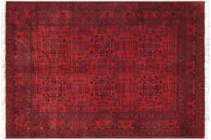 handmade Geometric Khal Muhamm Red Black Hand Knotted RECTANGLE 100% WOOL area rug 5' x 6'