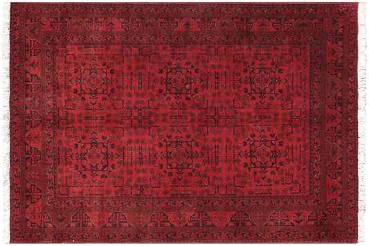handmade Geometric Khal Muhamm Red Black Hand Knotted RECTANGLE 100% WOOL area rug 5' x 6'