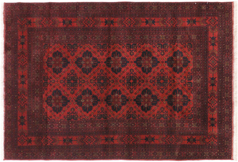 handmade Geometric Khal Muhamm Drk. Red Black Hand Knotted RECTANGLE 100% WOOL area rug 4' x 7'