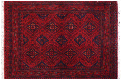 handmade Geometric Khal Muhamm Red Blue Hand Knotted RECTANGLE 100% WOOL area rug 5' x 7'