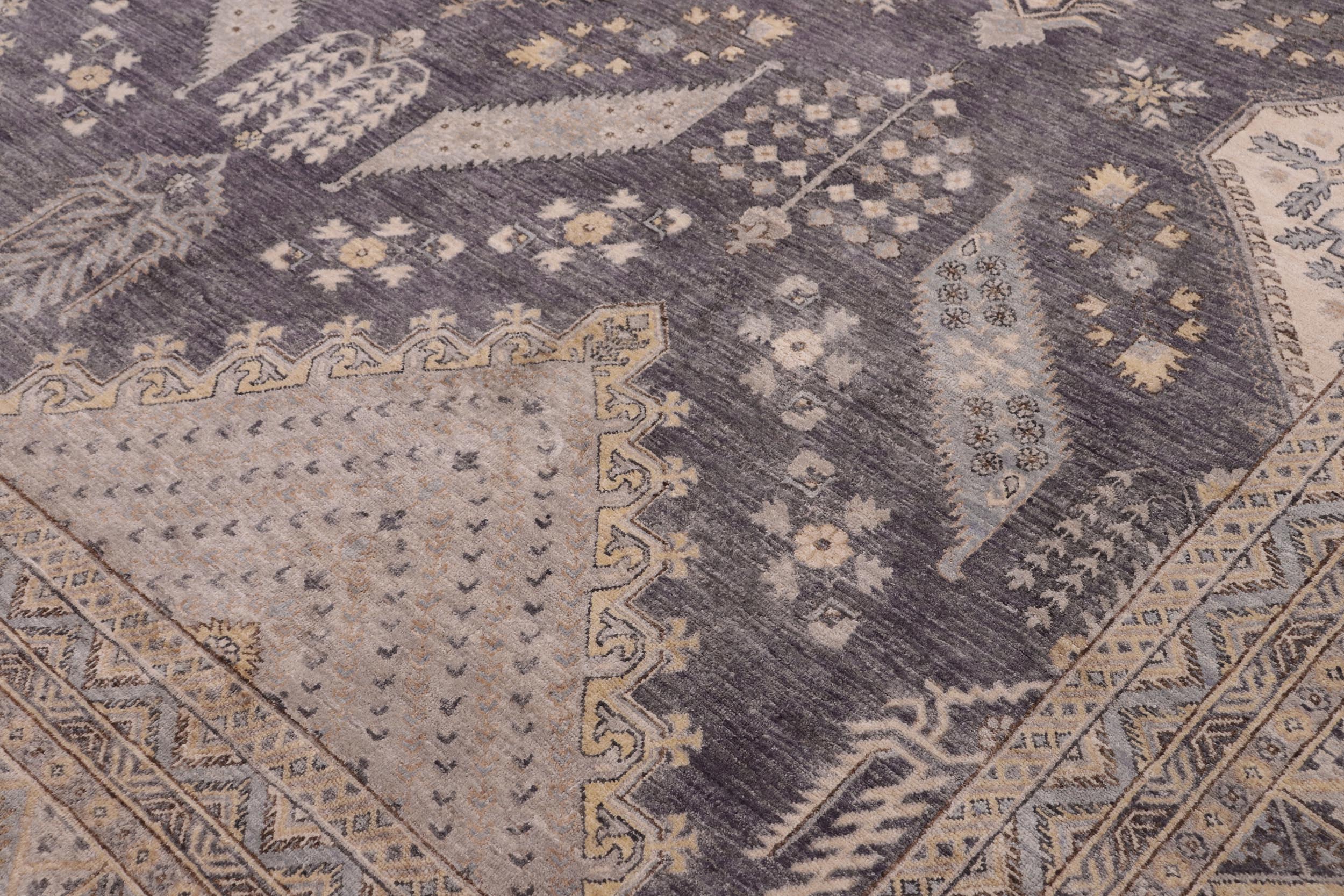 handmade Transitional Kafkaz Drk. Gray Ivory Hand Knotted RECTANGLE 100% WOOL area rug 12' x 17'