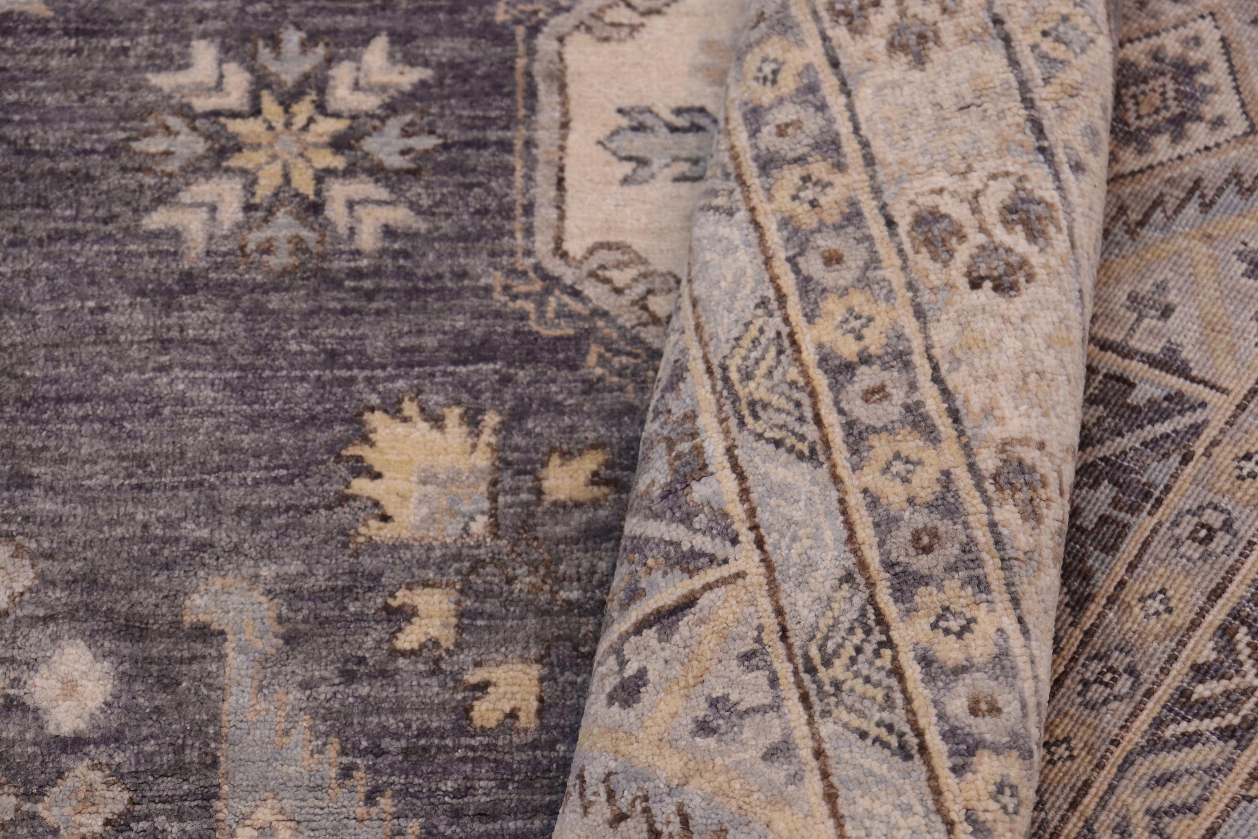 handmade Transitional Kafkaz Drk. Gray Ivory Hand Knotted RECTANGLE 100% WOOL area rug 12' x 17'