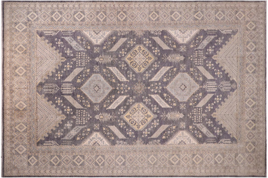 handmade Transitional Kafkaz Drk. Gray Ivory Hand Knotted RECTANGLE 100% WOOL area rug 12' x 17'