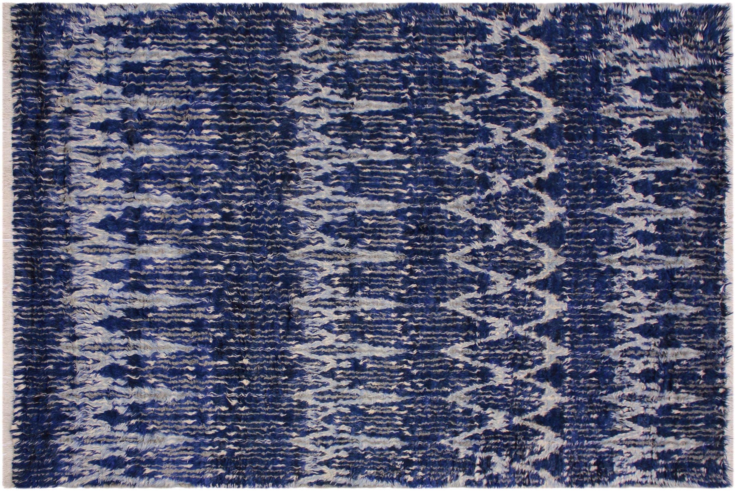 handmade Geometric Moroccan Blue Ivory Hand Knotted RECTANGLE 100% WOOL area rug 8' x 10'