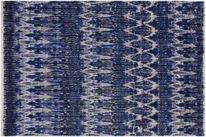 8x10 hand knotted Moroccan style wool rug in blue and ivory - Moroccan Rustic Ayanna